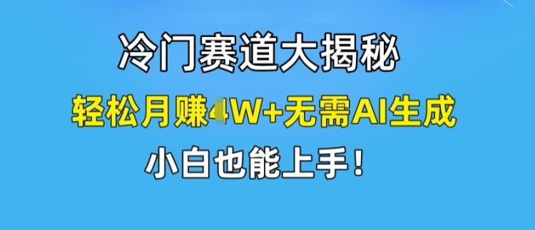 冷门赛道大揭秘，轻松月赚1W+无需AI生成，小白也能上手【揭秘】-东哥聊项目