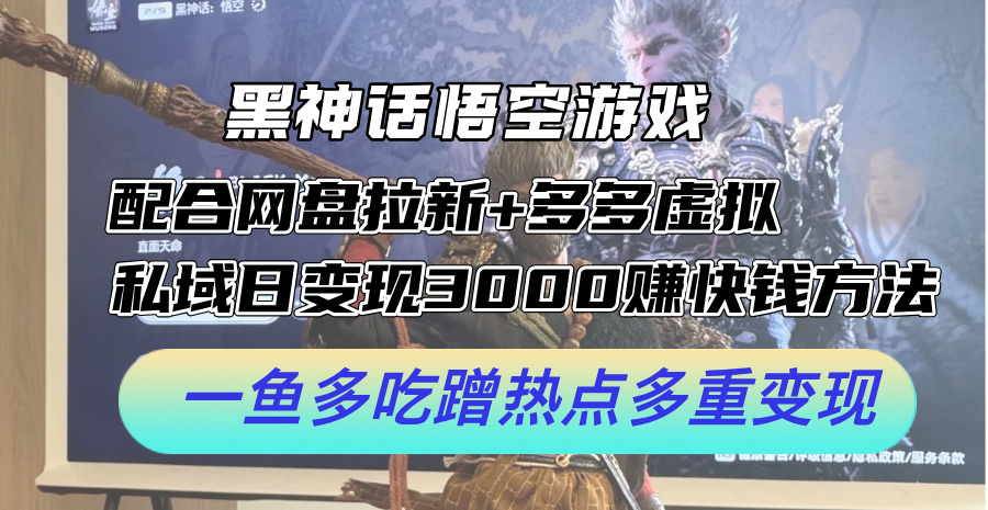 （12316期）黑神话悟空游戏配合网盘拉新+多多虚拟+私域日变现3000+赚快钱方法。…-东哥聊项目