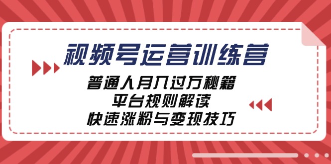 视频号运营训练营：普通人月入过万秘籍，平台规则解读，快速涨粉与变现-东哥聊项目